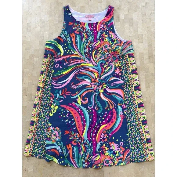 Lilly Pulitzer Jackie Shift Resort 'Beach Loot' Resort Vacation Colorful Silk M - Picture 3 of 8